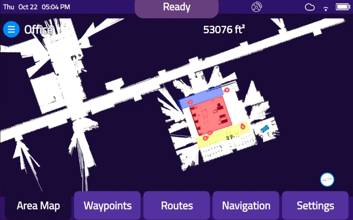 A finished area map of a 53,076 square foot office on the Model C2 touchscreen