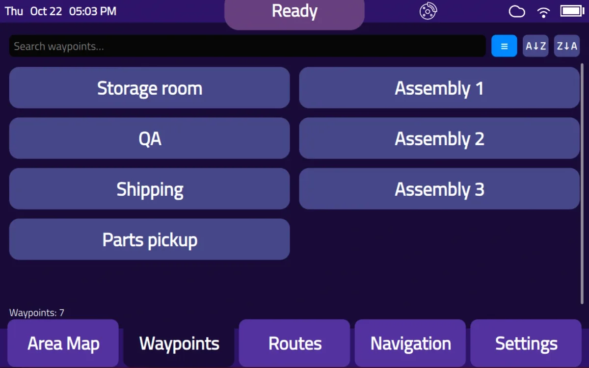 Model C2 touchscreen: Waypoints screen