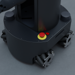 Model R2 Robot, front view emergency stop button and LiDARs