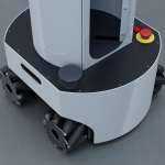 Model R2 Robot, front view mecanum wheels