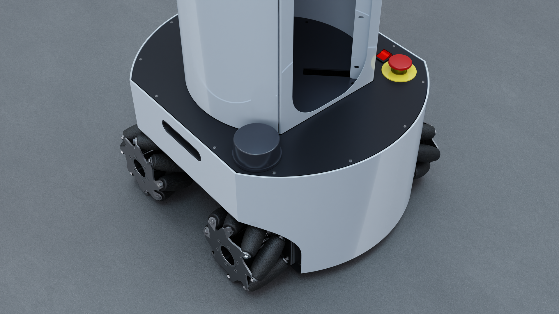 Light Wheels Model R2 Robot, front view mecanum wheels