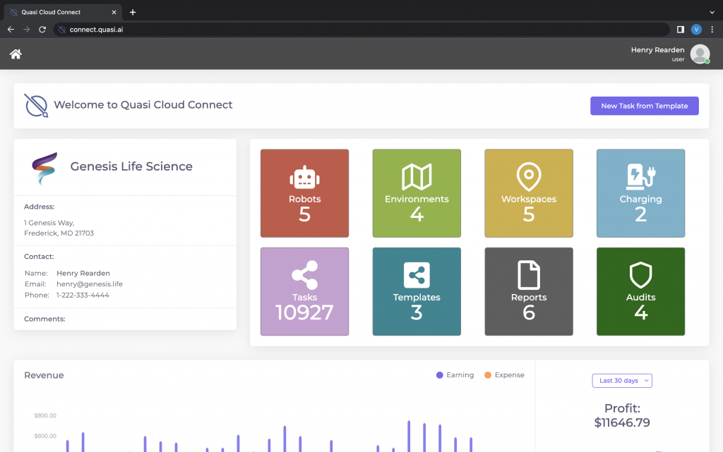 Cloud Connect Cloud Robotic Interface Software Main Dashboard for AMR Robot fleet management