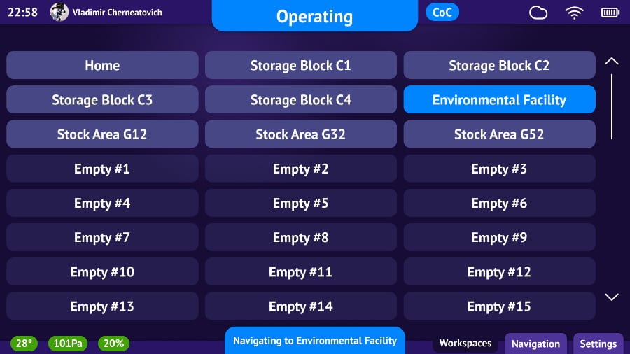 C2 Cart UI Model C2 UI shown, waypoints screen