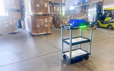 Model C2 AMR replacing a manual push-cart route, a common first AMR use case in manufacturing facilities