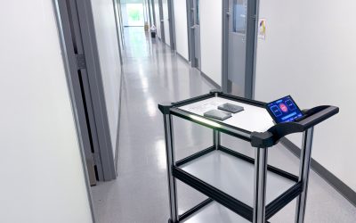 Quasi Model C2 cart receiving a robot dispatch command from its onboard touchscreen